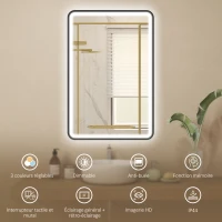 HOMCOM Miroir salle de bain avec éclairage 90 x 60 cm, miroir LED mural, anti-buée, 3 couleurs lumière, dimmable, noir(m-4)