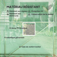 Outsunny Serre tunnel de jardin 8m², serre de jardin tunnel avec 1 porte et 6 fenêtres, bâche PE 140g/m² 400x200x200cm vert(m-4)