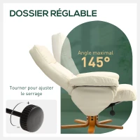 HOMCOM Fauteuil relax avec repose-pied, fauteuil de relaxation, pivotant à 360°, dossier inclinable, 80 x 86 x 99 cm, crème(m-4)