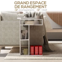 HOMCOM Table d'appoint en forme de C avec roulettes, avec 3 compartiments et 1 étagère ouverte, 40 x 30 x 69 cm, blanc(m-6)