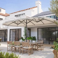 Outsunny Sombrilla Doble 4,5x2,7 m Sombrilla Terraza Exterior con Manivela Manual Resistente al Agua y Protección UV30+ Crema(m-9)