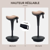 HOMCOM Tabouret dynamique, tabouret assis-debout ergonomique, hauteur réglable, rotatif à 360°, 34 x 34 x 68,5-83,5 cm, marron(m-5)