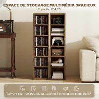 HOMCOM Lot de 2 étagères colonnes armoire de rangement CD-DVD 12 compartiments 21 x 22,5 x 88,5 cm capacité 204 CD marron(m-4)