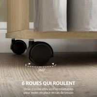HOMCOM Armoire penderie Meuble de Rangement Mobile 6 roulettes 120L x 40l x 128H cm en bois naturel(m-6)