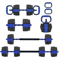SPORTNOW Hantel-Set 6-in-1 verstellbar 30 kg Kettlebell, Hantelstange, Liegestützgriffe Blau