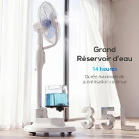 HOMCOM Ventilateur brumisateur 90W, ventilateur sur pied 128cm avec oscillation à 70°, 3 vitesses, réservoir d'eau 3,5L, blanc(m-7)