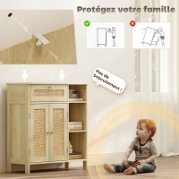 HOMCOM Buffet, meuble de rangement, 2 portes en rotin, tiroir, niches ouvertes, étagères réglables, 75x30x79,5cm, bois naturel(m-7)