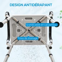 HOMCOM Tabouret de douche pour personnes âgées et handicapées avec accoudoirs, hauteur réglable, patins antidérapants, blanc(m-6)