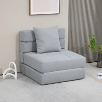 HOMCOM Chauffeuse canapé-lit convertible fauteuil 1 place avec 1 coussin déhoussable, tissu gris clair(m-10)