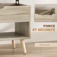 HOMCOM Table basse relevable, table de salon avec compartiment caché et étagères ouvertes, 75 x 40 x 58 cm, bois naturel(m-7)