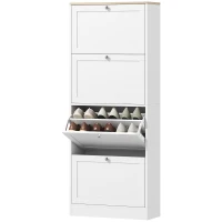 HOMCOM Meuble à chaussures 24 paires, armoire à chaussures avec 4 tiroirs rabattables, étagères réglables, 60x23,5x151cm, blanc(m-1)