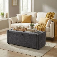 HOMCOM Banc de rangement, bout de lit, repose-pieds rembourré en lin avec assise large, 122 x 48 x 44 cm, gris foncé(m-10)