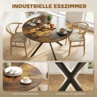 HOMCOM Runder Esstisch für 4 Personen, Küchentisch im Industriestil mit Stahlbeinen, für Esszimmer, Küche, Rustikal-Braun(m-4)