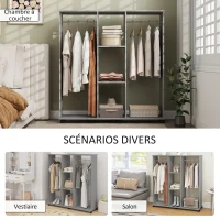 HOMCOM Armoire penderie meuble de rangement mobile 6 roulettes 120 x 40 x 128 cm en bois gris(m-5)