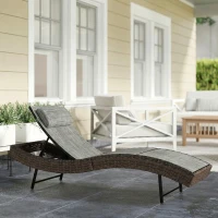 Outsunny S-förmige Garten-Sonnenliege aus Rattan mit Nackenkissen, 5-fach verstellbar, 60x198x44cm, Braun(m-2)