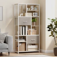 HOMCOM Étagère de rangement 6 niveaux, bibliothèque avec 2 tiroirs en tissu, 9 étagères ouvertes, 72,5 x 30 x 150 cm, blanc(m-10)