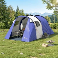Outsunny Tenda de Campismo para 4 Pessoas, 2 Quartos, Impermeável 3000mm, com Forro de Chão e Saco, 420x300x200cm, Azul Escuro(m-5)