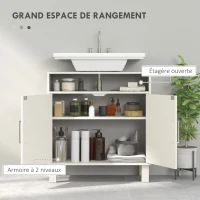 HOMCOM Meuble salle de bain sous lavabo meuble sous lavabo placard 2 portes avec étagère réglable 60 x 30 x 63 cm blanc(m-5)