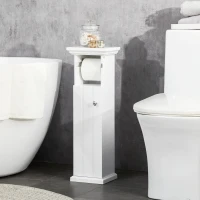 kleankin Meuble de salle de bain support papier toilette avec placard et sortie papier en bois blanc(m-10)