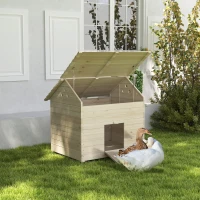 PawHut Abri pour canards maison pour canards avec toit ouvrant ventilation et porte-rampe 100 x 82,5 x 91 cm bois naturel(m-10)