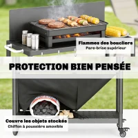 Outsunny Chariot de Barbecue Desserte de Jardin Mobile avec Pare-vent 3 Niveaux Rideau Oxford 100x46x110cm Noir(m-7)