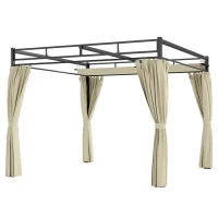 Outsunny Pergola de Jardin Tonnelle de Jardin Extérieur Toit Rétractable 4 Rideaux Protection UV30+3x3m Beige(m-1)