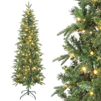 HOMCOM Sapin de Noël artificiel 180 cm, arbre de Noël slim avec 200 lumières 8 modes d'éclairage 605 branches articulées, vert(m-11)