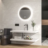kleankin Miroir rond lumineux LED de salle de bain Ø 80 cm mural avec éclairage 3 couleurs interrupteur tactile 46W blanc argent(m-16)