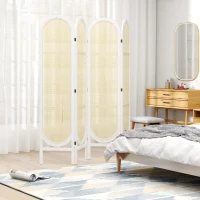 HOMCOM Paravent interieur en bois 4 panneaux 170 x 160 cm pliable et portable, motif tissé à la main, blanc(m-10)