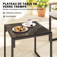 Outsunny Salon de jardin 3 pièces 2 places avec 2 fauteuils 1 table basse, plateau en verre trempé et coussins, gris(m-7)