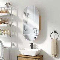 HOMCOM Armoire murale salle de bain avec miroir ovale 45 x 90 cm moderne sans cadre bois naturel(m-10)