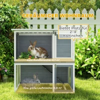 PawHut Hasenstall 2 Etagen Kaninchenstall aus Holz mit wetterfest aufklappbar Dach, Freilaufgehege, Rampe, 98x95x102,5 cm Grau(m-4)