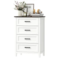 HOMCOM Cómoda 4 Gavetas Cómoda de Dormitório Estreita e Alta com Bancada com Efeito Madeira 60x35x87 cm Branco(m-7)