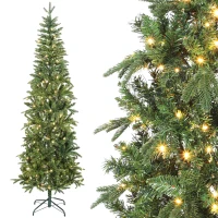 HOMCOM Sapin de Noël artificiel 210 cm, arbre de Noël slim avec 300 lumières 8 modes d'éclairage 826 branches articulées, vert(m-11)