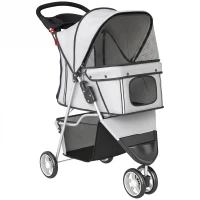 PawHut Poussette pour Chien 4 Roues, Chariot Pliable avec Auvent Réglable, Panier de Rangement, 77x44x102cm, Gris(m-12)