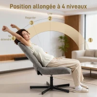 HOMCOM Fauteuil salon avec repose-pieds, chaise pivotante, hauteur réglable, dossier inclinable, 66 x 80 x 93-104 cm, gris(m-4)