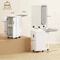 HOMCOM Meuble à repasser 2 en 1, table à repasser pliante sur roulettes avec étagère réglable et charnières, blanc(m-3)