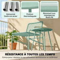 Outsunny Salon de Jardin Extérieur 3 Pièces en Résine Tressée et Acier, Table de Jardin Ronde avec 2 Chaises, 58x67x75cm, Vert(m-5)