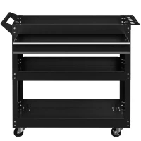 DURHAND Chariot d'atelier servante atelier à 3 niveaux avec tiroir, porte-outils latéral et poignée, 82x35x76 cm, noir(m-1)