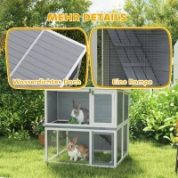 PawHut Hasenstall 2 Etagen Kaninchenstall aus Holz mit wetterfest aufklappbar Dach, Freilaufgehege, Rampe, 98x95x102,5 cm Grau(m-7)