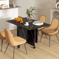 HOMCOM Table pliante cuisine table à manger pliable avec 2 abattants 2 roues avec freins 120 x 80 x 73 cm noir marbré imitation(m-10)