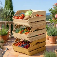 Outsunny Support de Corbeille à Fruits en Bois de Sapin à 3 Étages Amovibles, pour Fruits et Légumes, 27x37,5x60cm, Naturel(m-10)