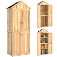 Outsunny Armoire de Jardin en Bois Abri à Outils Rangement Extérieur Toit en Pointe en Asphalte 82x50x190cm Bois Naturel(m-12)