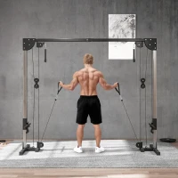 SPORTNOW Appareil de musculation double poulie vis à vis crossover, charge libre avec haltère 2 x 50kg dim. 245L x 85l x 207H cm(m-10)