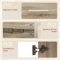 HOMCOM Buffet salon, meuble de rangement avec 2 tiroirs, 3 portes et étagère réglable, 106 x 35 x 76 cm, blanc et bois naturel(m-6)