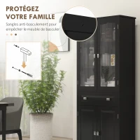HOMCOM Buffet haut armoire de cuisine 4 portes dont 2 portes vitrées et 1 tiroir hauteur 160 cm avec étagères en bois noir(m-6)
