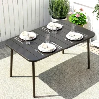 Outsunny Table de Salle à Manger Extérieure 120 x 70 cm pour 4 Personnes, Table de Jardin Rectangulaire avec Plateau à Lattes et Bords Arrondis, Gris(m-2)