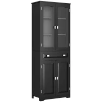 HOMCOM Buffet haut armoire de cuisine 4 portes dont 2 portes vitrées et 1 tiroir hauteur 160 cm avec étagères en bois noir(m-11)