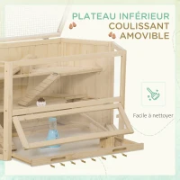 PawHut Cage à hamster à 3 niveaux bascules, fenêtres, cabanes, plateau coulissant, 115 x 60 x 55 cm, effet bois naturel(m-7)