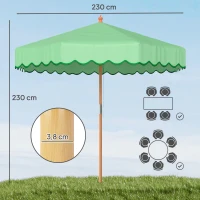 Outsunny Parasol de Jardin Rond avec Volants Rétro Chic Aspect Bois Protection Solaire UV 230cm Vert Clair(m-3)